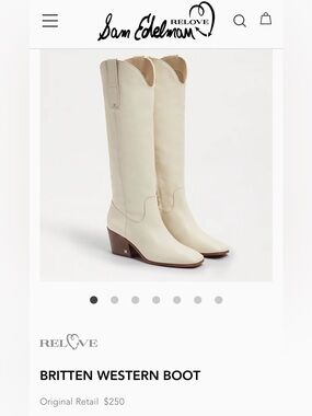 Sam Edelman Britten Western Leather Boots in Cream